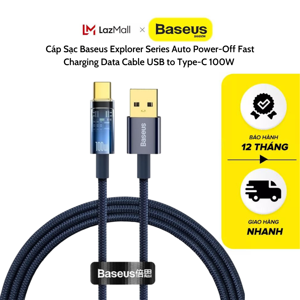 Cáp Sạc Baseus Explorer Series Auto Power-Off Fast Charging Data Cable USB to Type-C 100W Tự Ngắt CATS [HÀNG CHÍNH HÃNG]