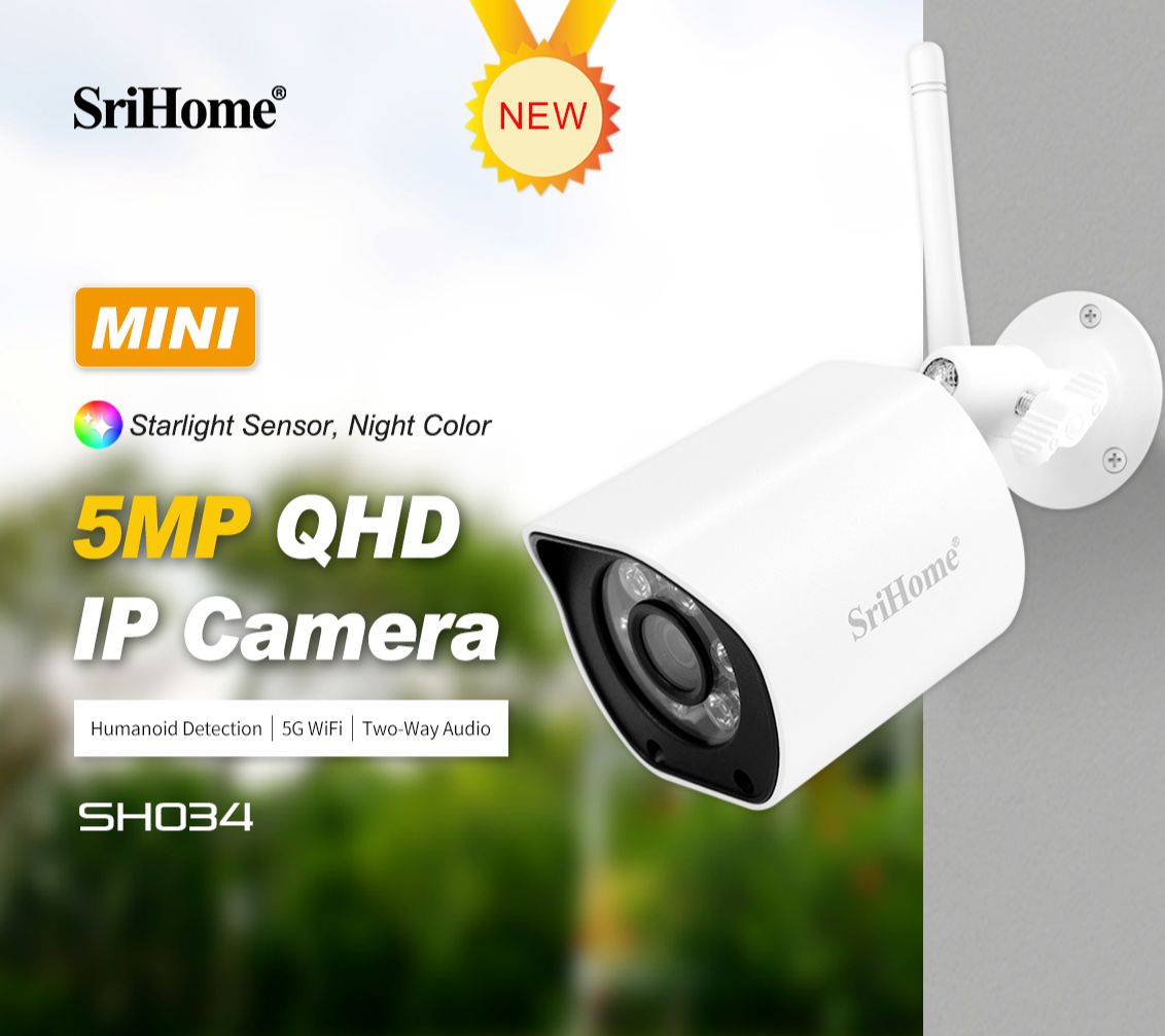 Camera wifi 5MP siêu nét Srihome SH034 trong nhà ngoài trời - có màu ban đêm- TOP SỈ SG