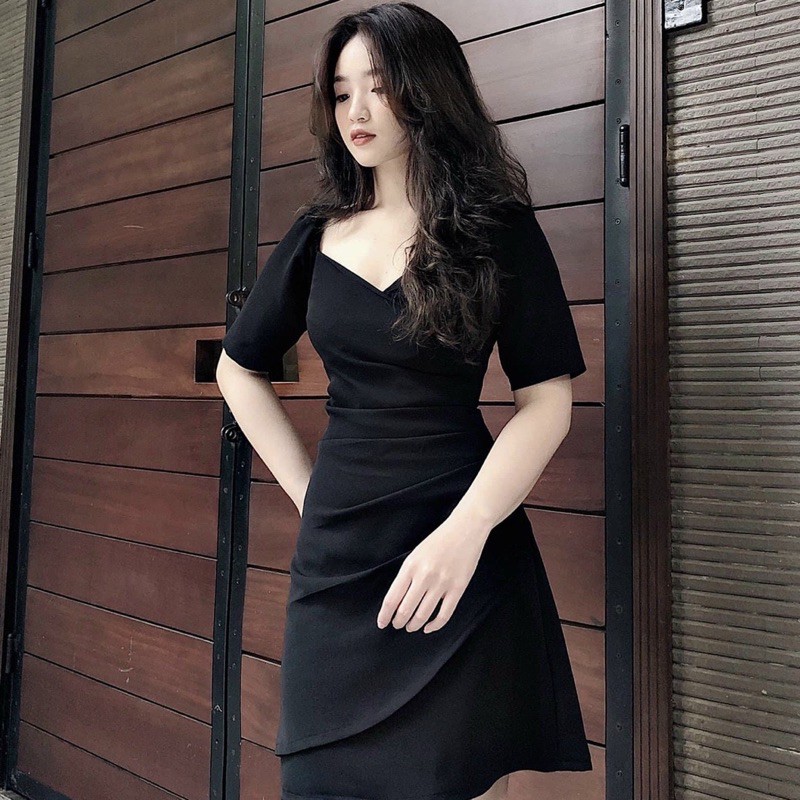 ĐẦM CỔ V, XẾP LI EO (có ành thật) MS56