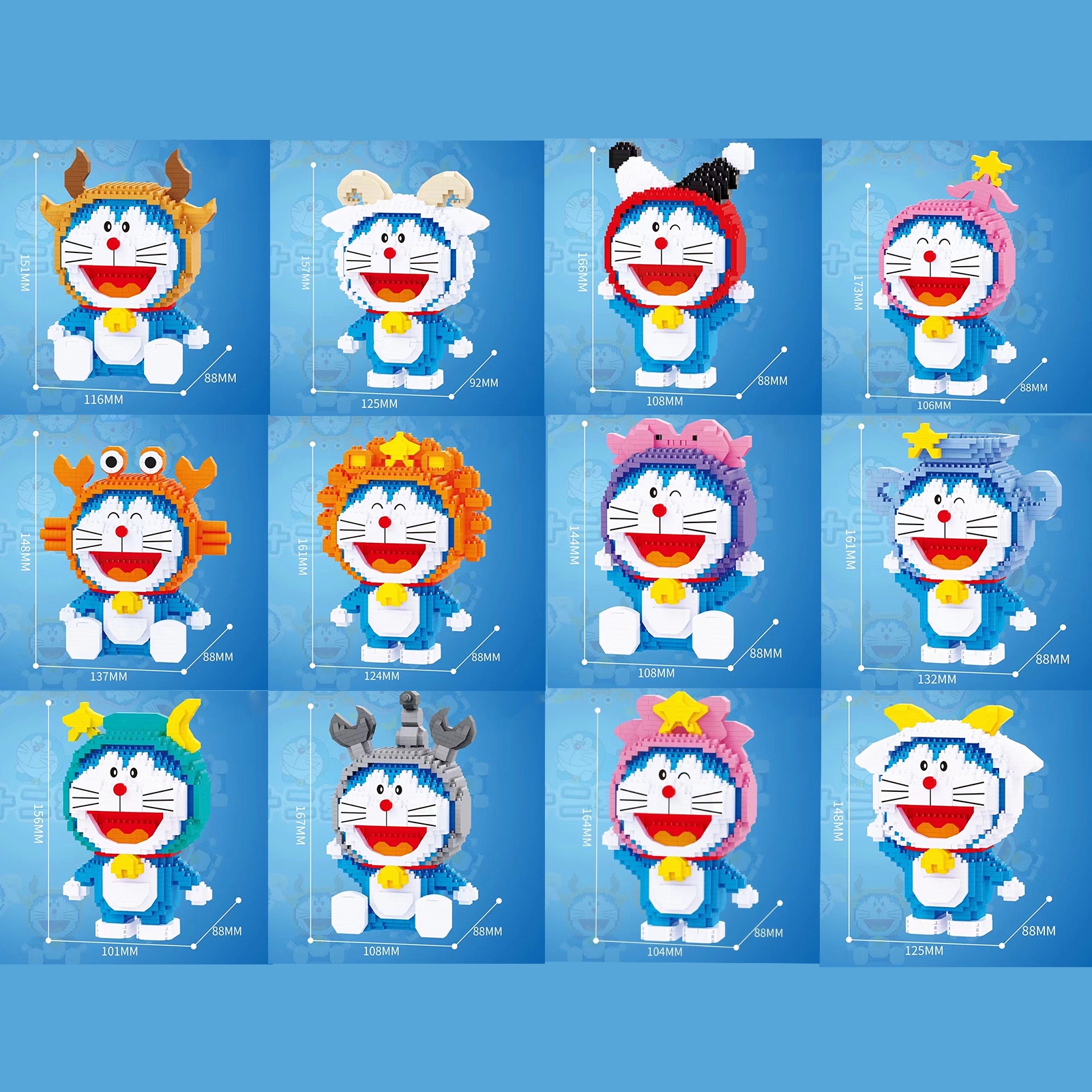 ASTELLA Khối Xây Dựng Mười Hai Chòm Sao Doraemon Khối Xây Dựng Hạt Nhỏ Bảo Vệ Môi Trường Khối Lắp Ráp Đồ ChơI Mèo Doraemon