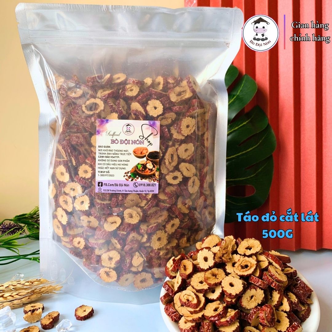 500g táo đỏ cắt lát sấy khô bò đội nón
