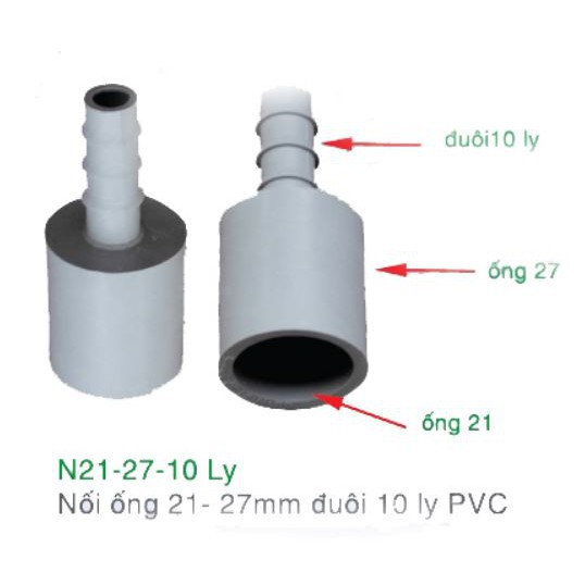 Giảm NỐI phi 21 - 27 ra 10 mm PVC (BỊCH 5 CÁI)