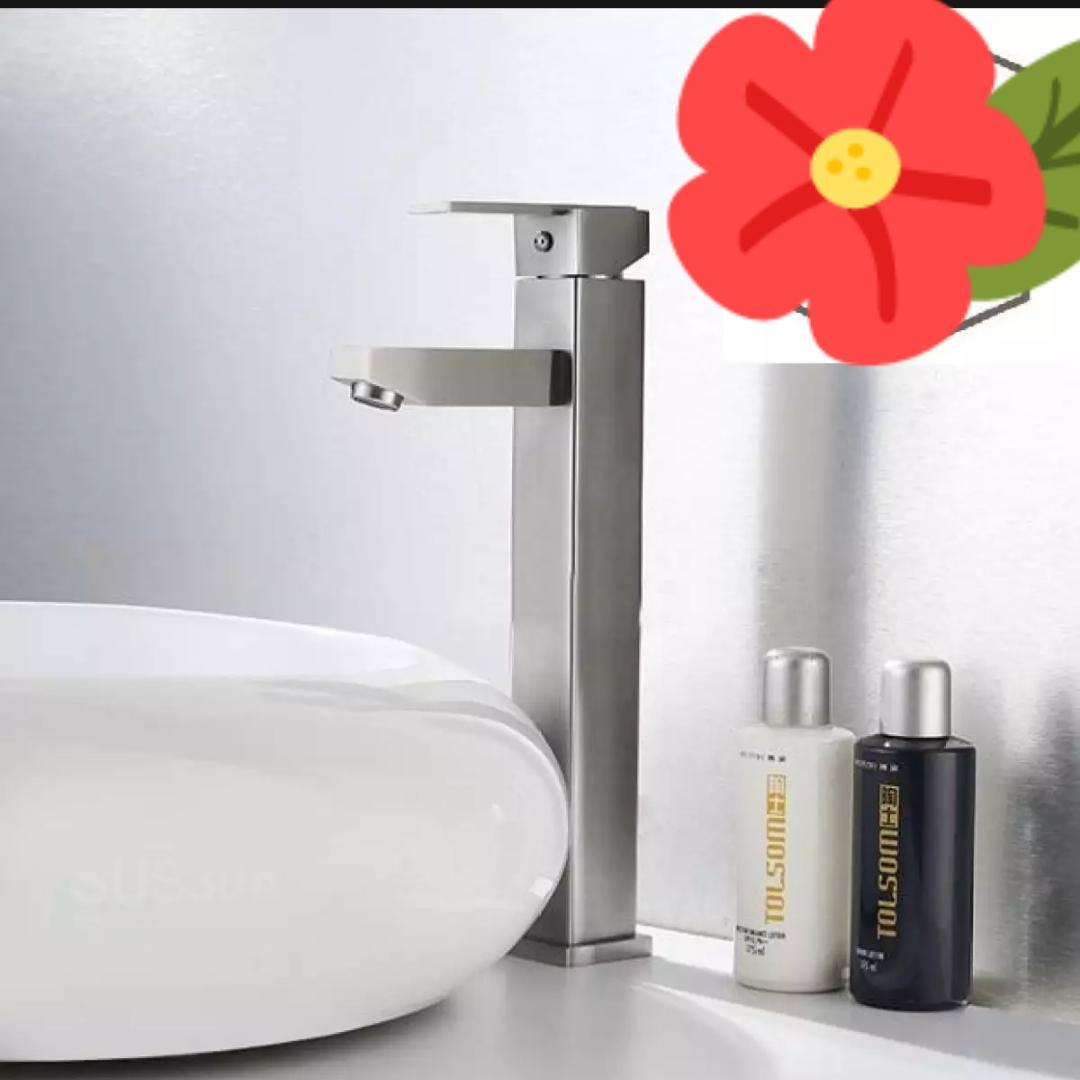 Vòi lavabo nóng lạnh inox SUS 304 vuông cao 30cm