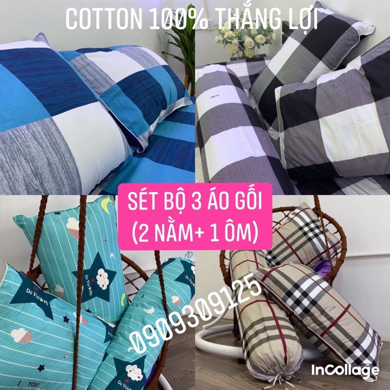Combo áo gối (2 nằm + 1 ôm) cotton 100%  CHUẨN LOGO CTY