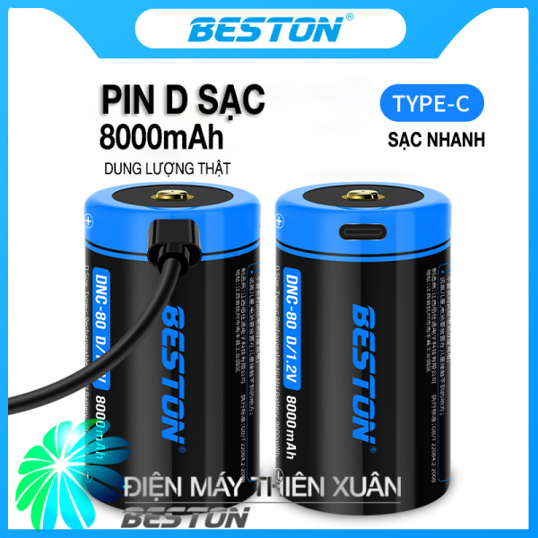 Pin Đại D Sạc 1.5V 8000mAh Beston Cổng USB Type C Pin Sạc Cho Bếp Ga, Đèn Pin, Thiết Bị Công Nghiệp, Pin con ó