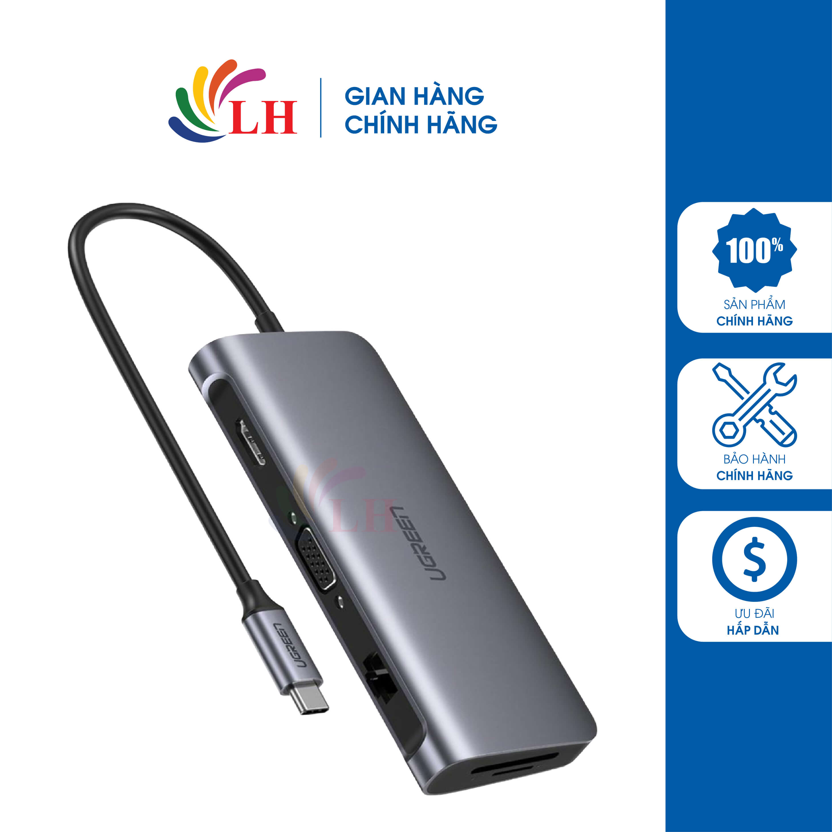 Cổng chuyển đổi ugreen usb-c 9-in-1 multifunctional adapter cm179 40873 - hàng chính hãng - 9 cổng chuyển đổi đa dụng