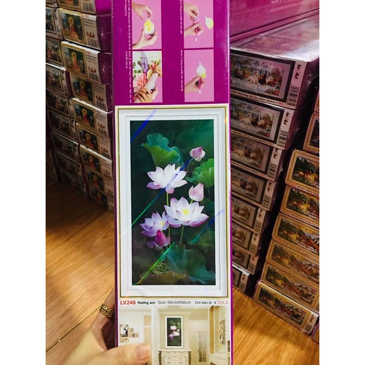 [HCM] Tranh Đính Đá Hoa Sen LV246 (50x90cm)