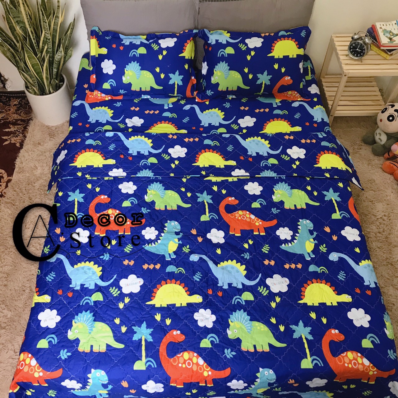 Bộ Chăn Ga Gối Cotton Poly Khủng Long Xanh , Chất Liệu Thoáng Mát , Kích Cỡ Đa Dạng , By. C.A Decor Store