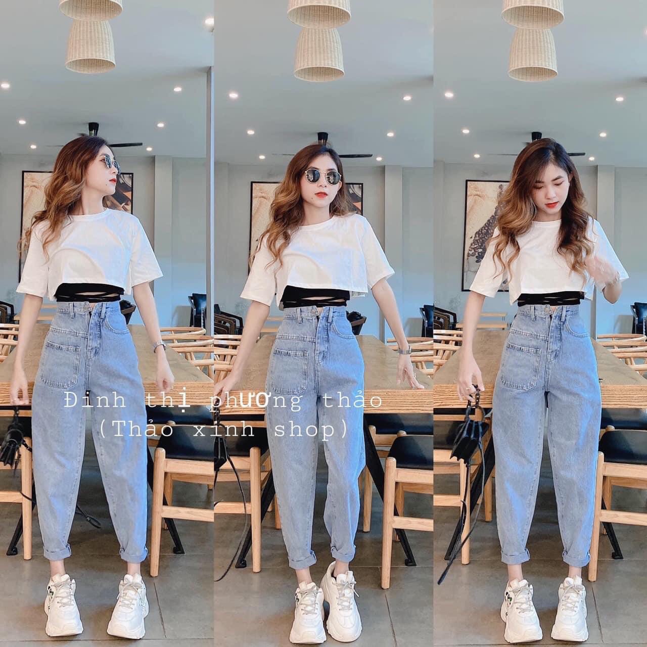 [HCM]QUẦN BAGGY JEAN NỮ MÀU XANH PHỐI TÚI TRƯỚC CỰC SANG LƯNG CAO FORM CHUẨN CHẤT BÒ CAO CẤP THỜI TRANG HOT THỎ TÂY SHOP94 BG010