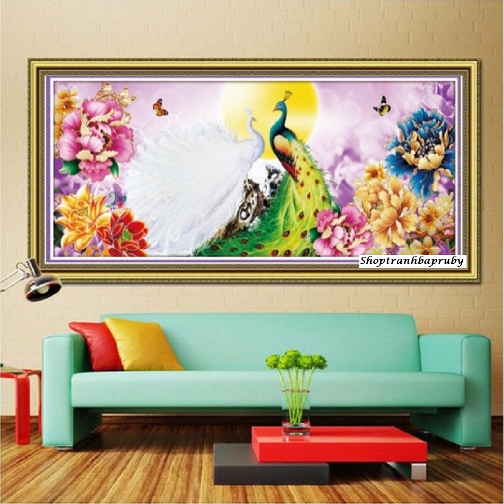 [HCM]Tranh thêu Uyên Ương Thưởng Nguyệt LV3257 kích thước 100 x47 cm