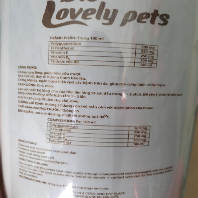 Sữa tắm chó, mèo cao cấp Bio Lovely Pets 500ml