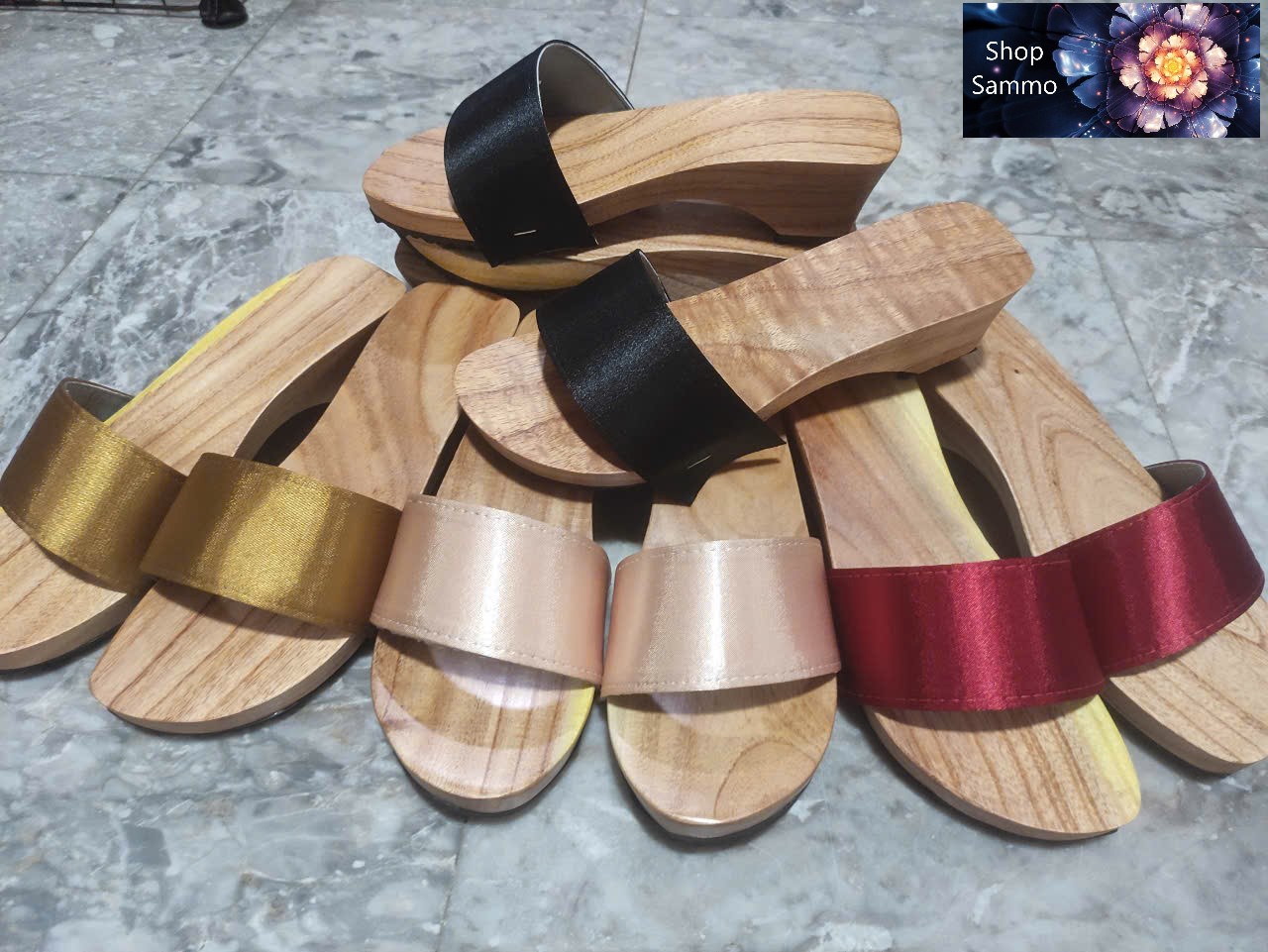 Guốc Gỗ Guốc Mộc Cao 5 Phân Quai Lụa ( Có đóng thêm đế cao su )