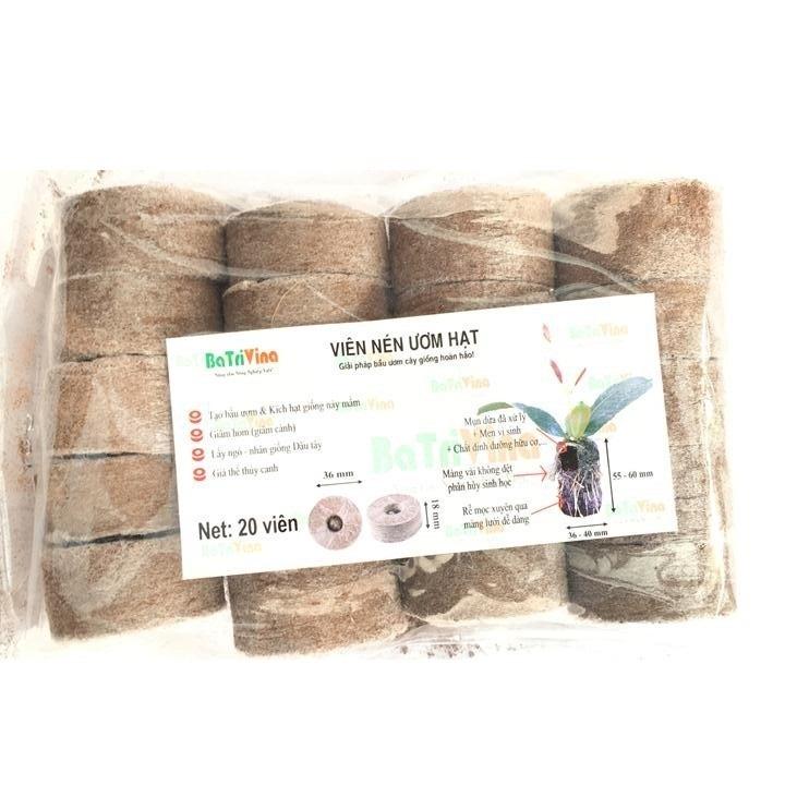 Sét 20 viên nén xơ dừa dùng để ươm hạt, ươm cây hiệu Batrivina