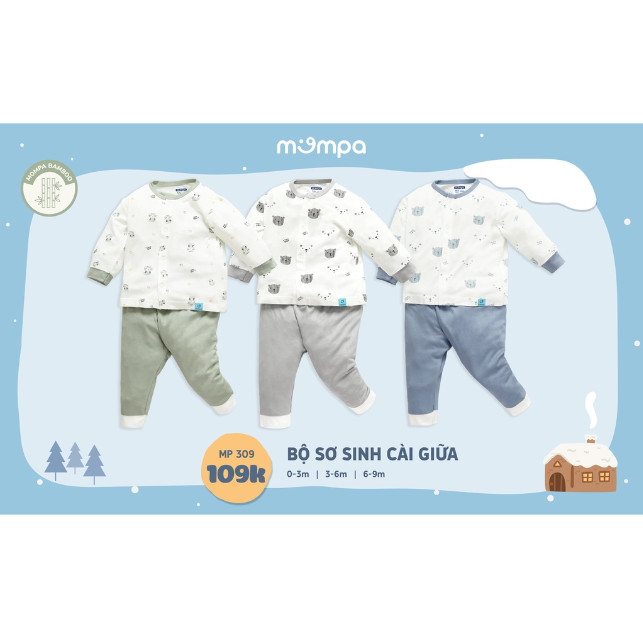 Bộ dài tay sơ sinh khuy giữa cotton Mompa