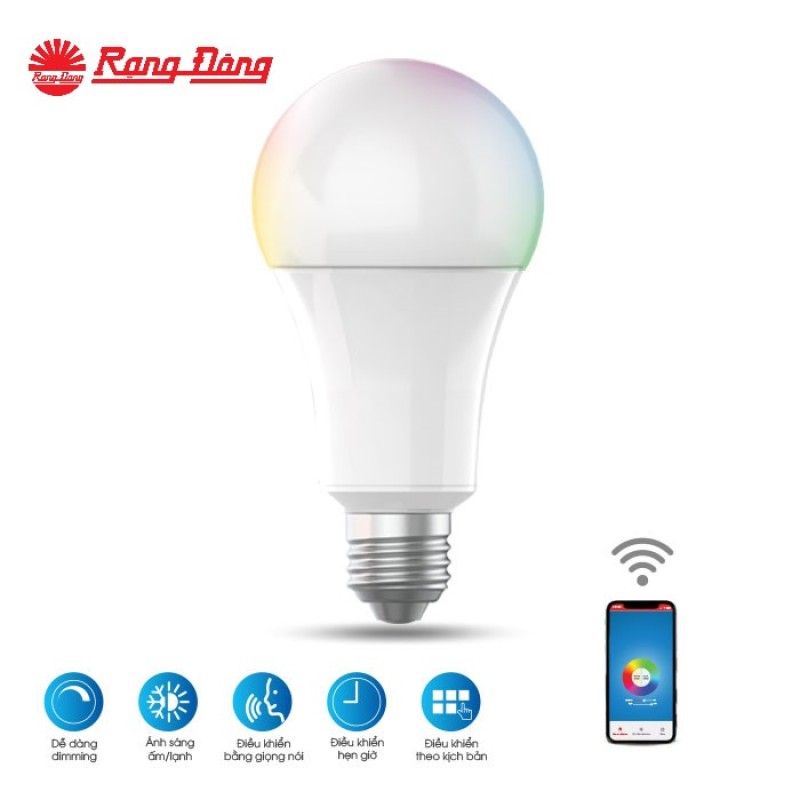 Bóng đèn LED Bulb RGB kết nối wifi Chính hãng Rạng Đông Siêu tiết kiệm điện Dễ dàng lắp đặt Cho ánh sáng đẹp Giải pháp cho smart house LED A60 RGBW/9W.WF