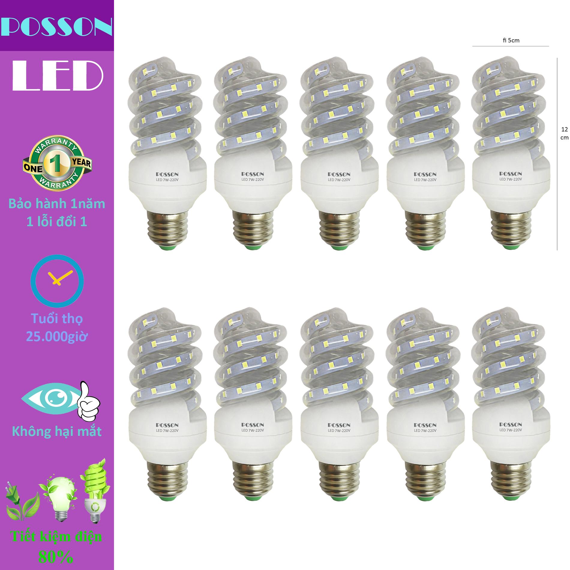 10 Bóng đèn Led 7w U xoắn tiết kiệm điện kiểu compact sáng trắng Posson LS-7
