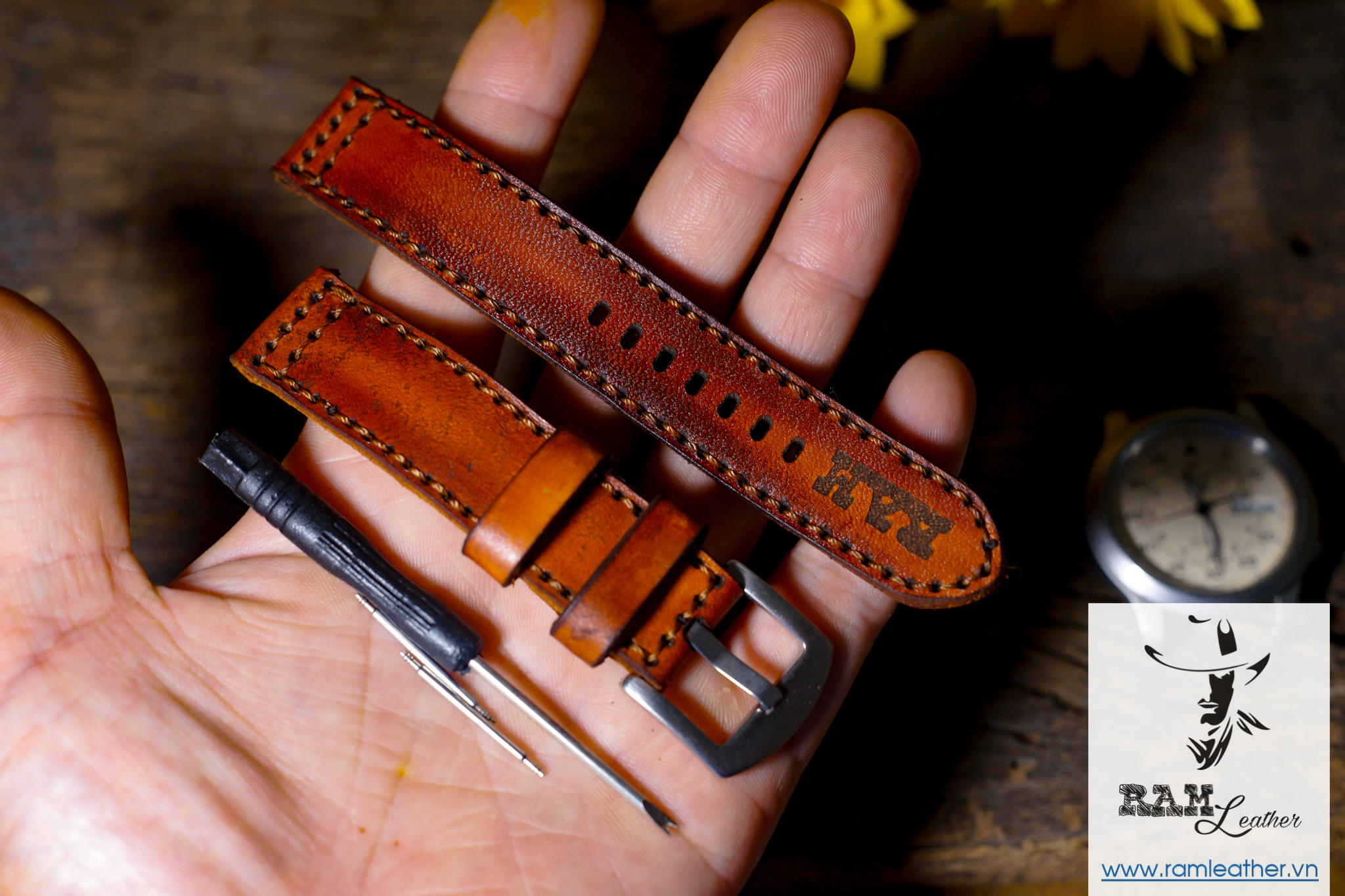 Watch straps double cow leather real