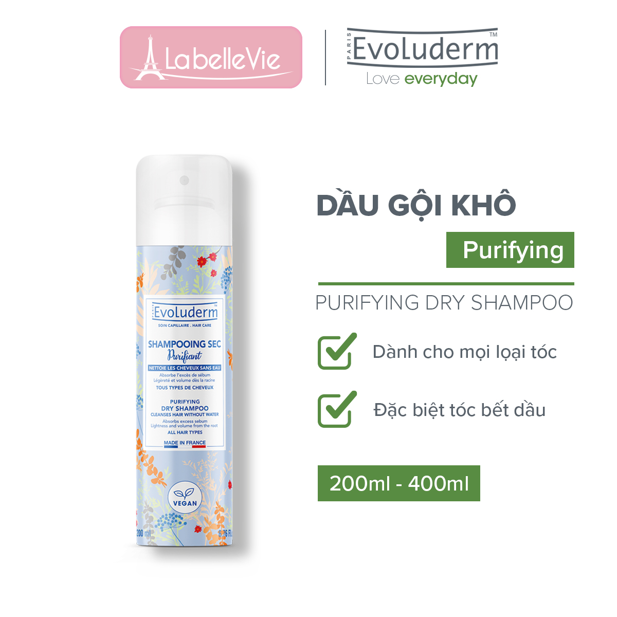 Dầu gội khô Evoluderm cho mọi loại tóc 200ml
