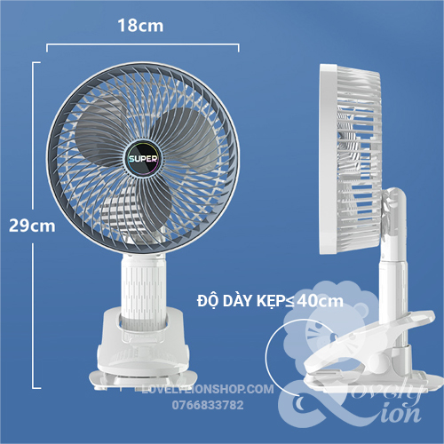 (có sẵn)Quạt sạc tích điện cánh quạt lớn 3 cấp độ gió(để bàn,kẹp,treo hoặc cầm tay)