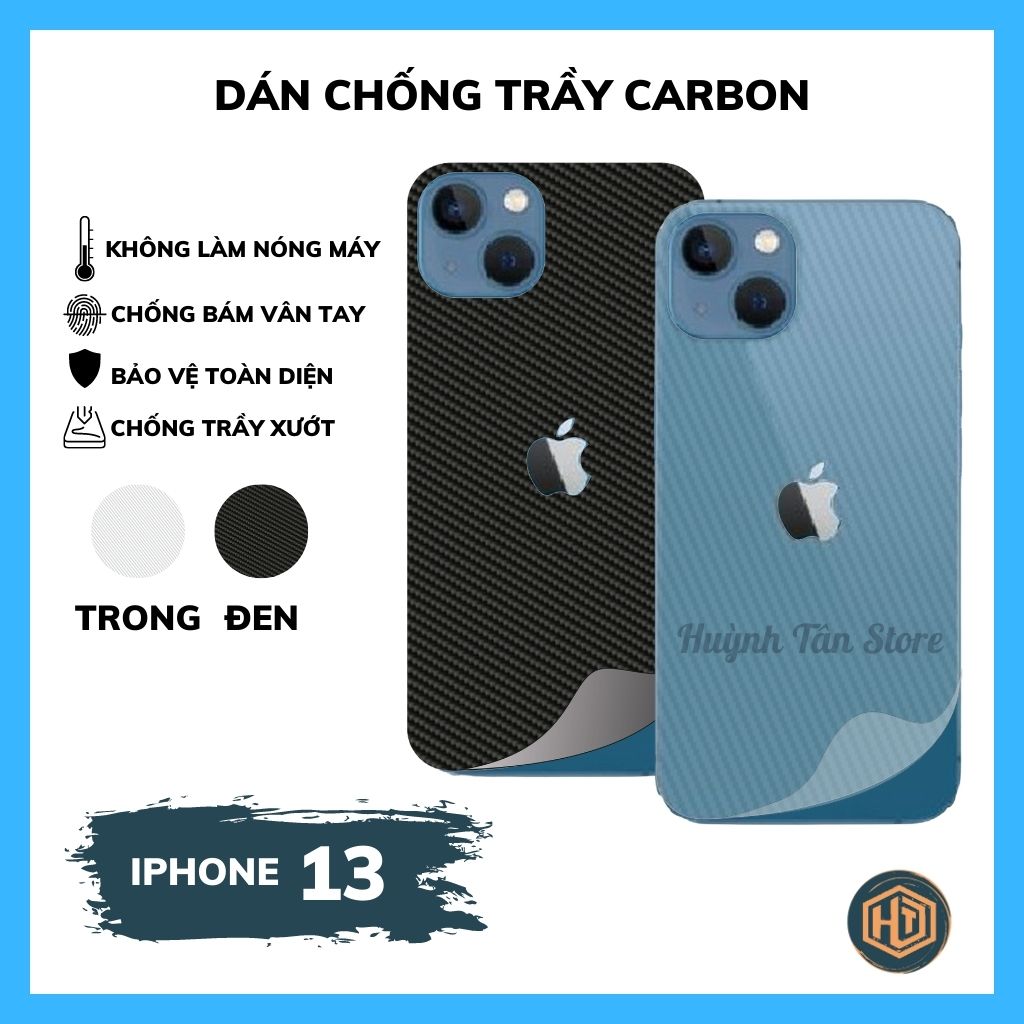 Miếng dán decal carbon mặt sau iphone 13 chống trầy mặt lưng, chống bám vân tay