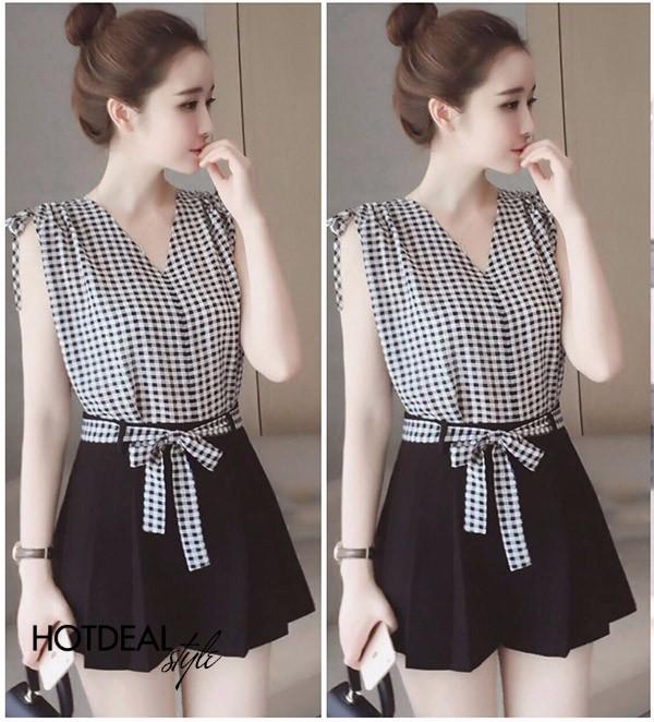 [HCM]Sét áo quần xếp ly + áo sọc caro