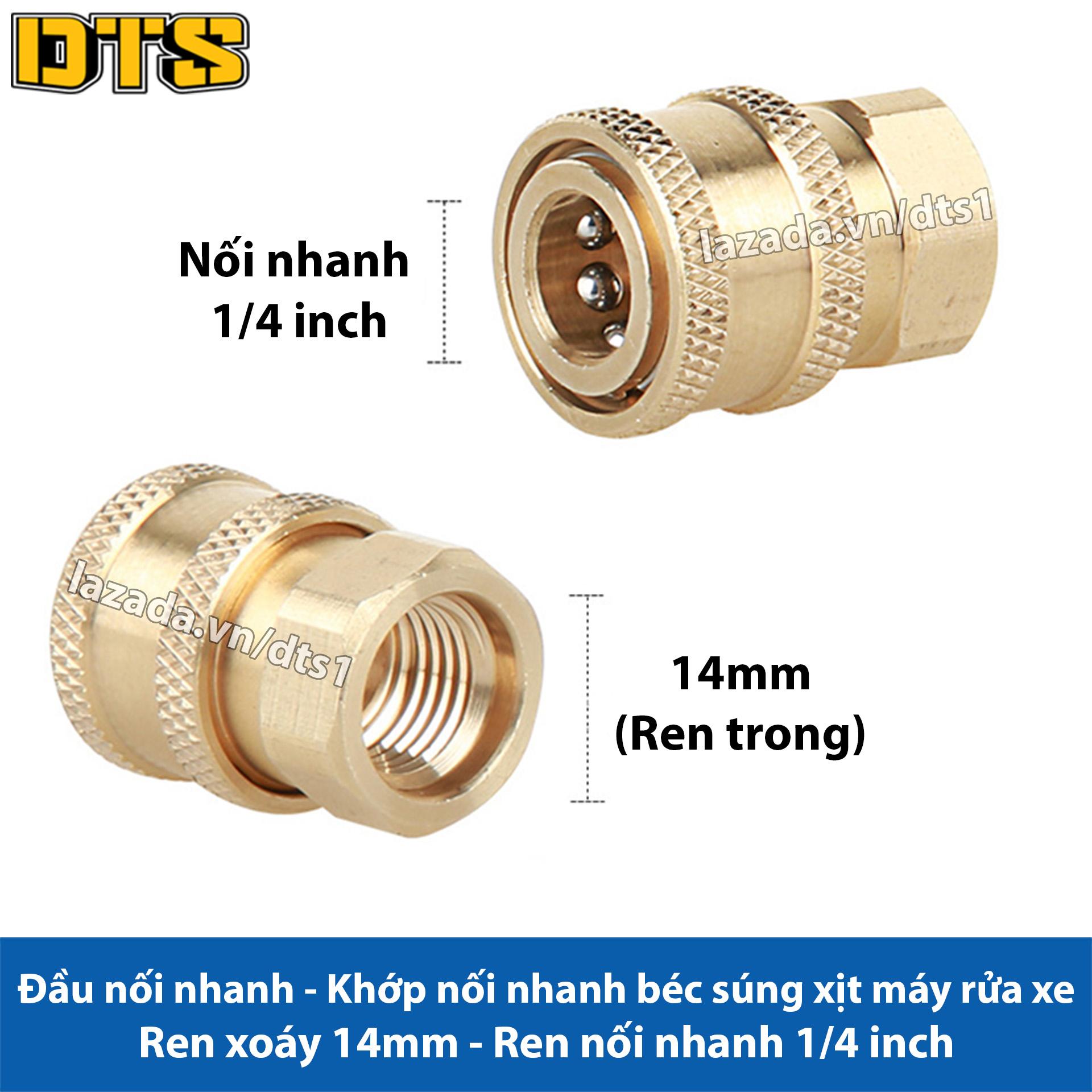 Đầu nối nhanh - Khớp nối nhanh béc súng xịt của máy rửa xe - Đầu cái nối nhanh 1/4 - Ren nối súng 14mm