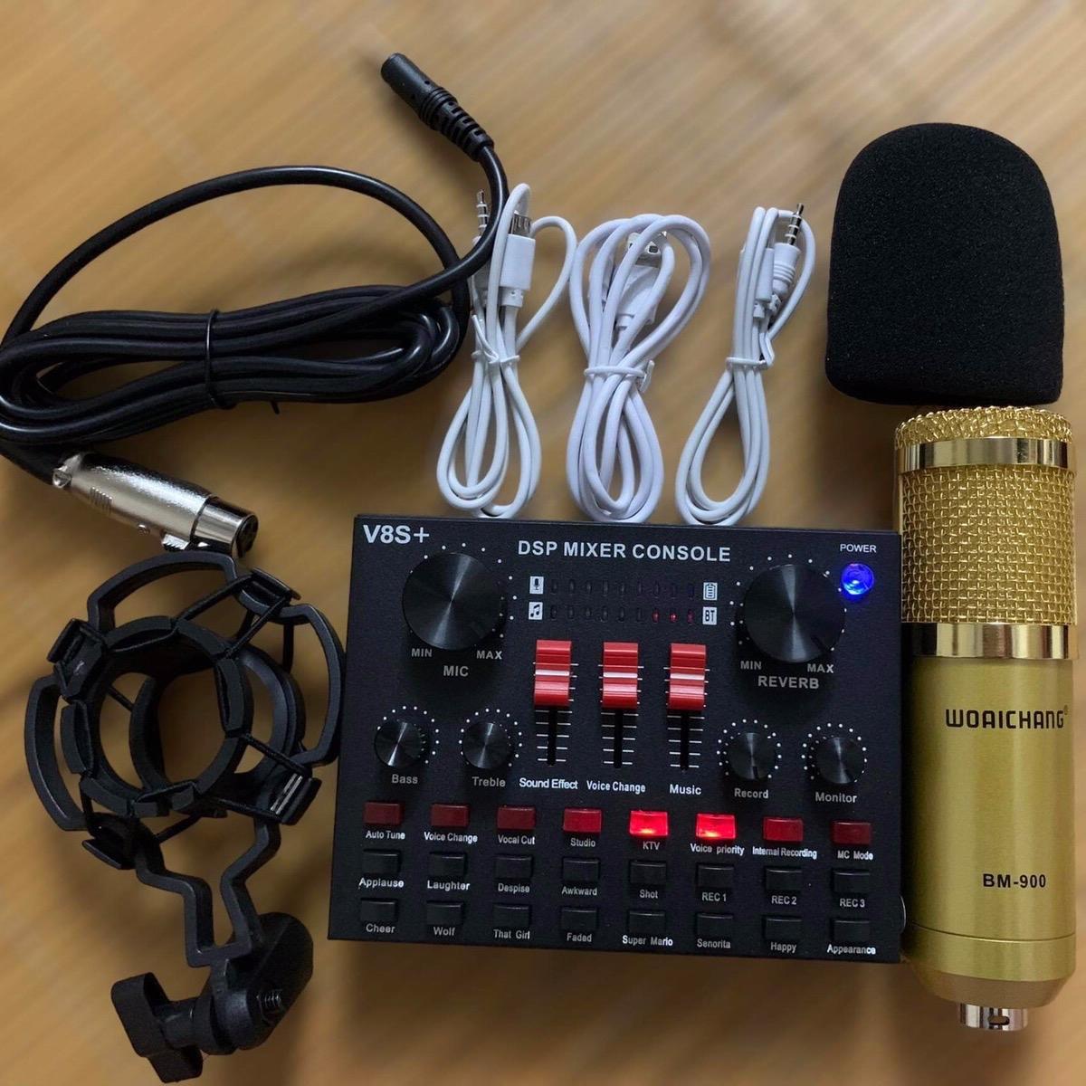Bộ mic hát thu âm live stream v8+ và mic bm900 hot 2023