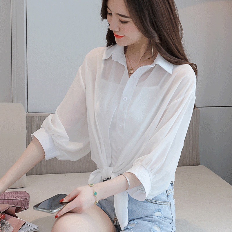 Áo khoác ngoài sơ mi voan lụa mỏng - Mã 019