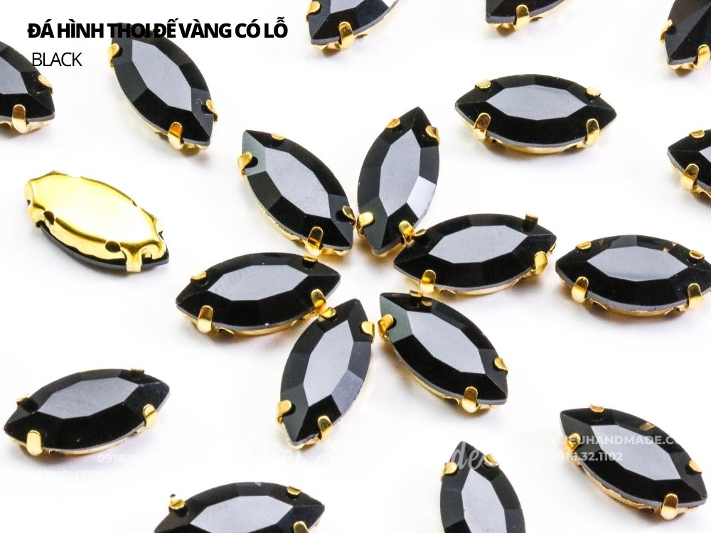 Set 10 hạt đá hình thoi đế vàng có lỗ khâu Cici Handmade chuyên hạt đá hạt pha lê hạt cườm đính kết thời trang