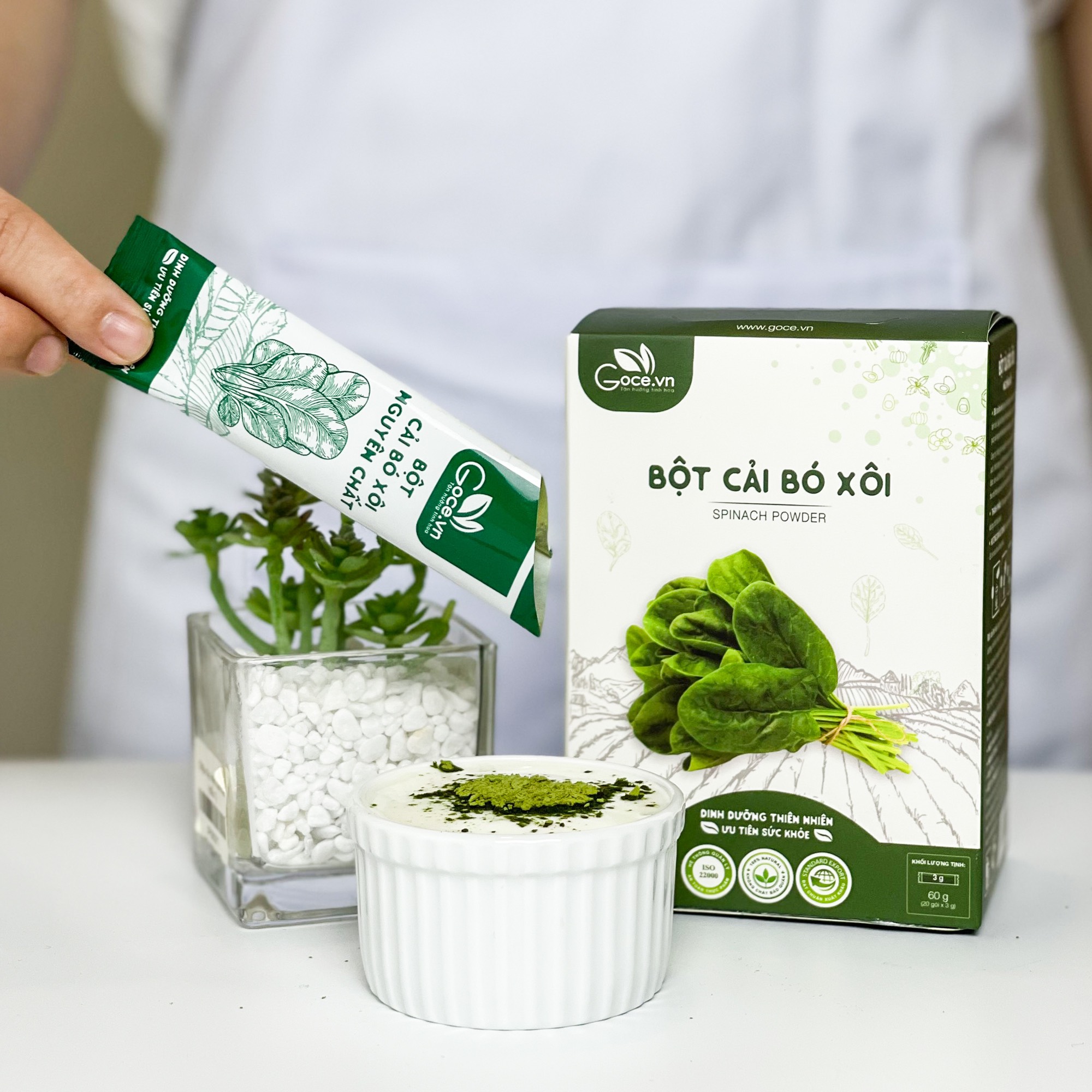 Bột cải bó xôi nguyên chất Goce (Rau bina) - 60g (20 gói x 3g)