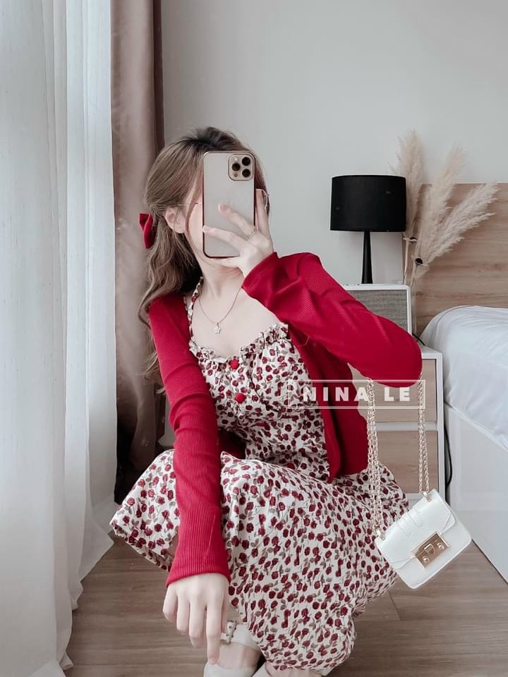 ĐẦM LỤA NÚT BỌC KÈM KHOÁC THUN GÂN SIÊU ĐẸP (CÓ HÌNH THẬT)