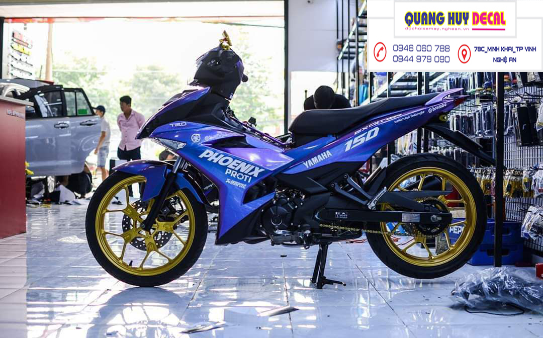 Tem trùm exciter 150 xanh ánh tím, tem exciter 150, team trùm exciter 150, tem xe exciter 150, team trùm ex 150, team xe exciter 150 xanh ánh tím