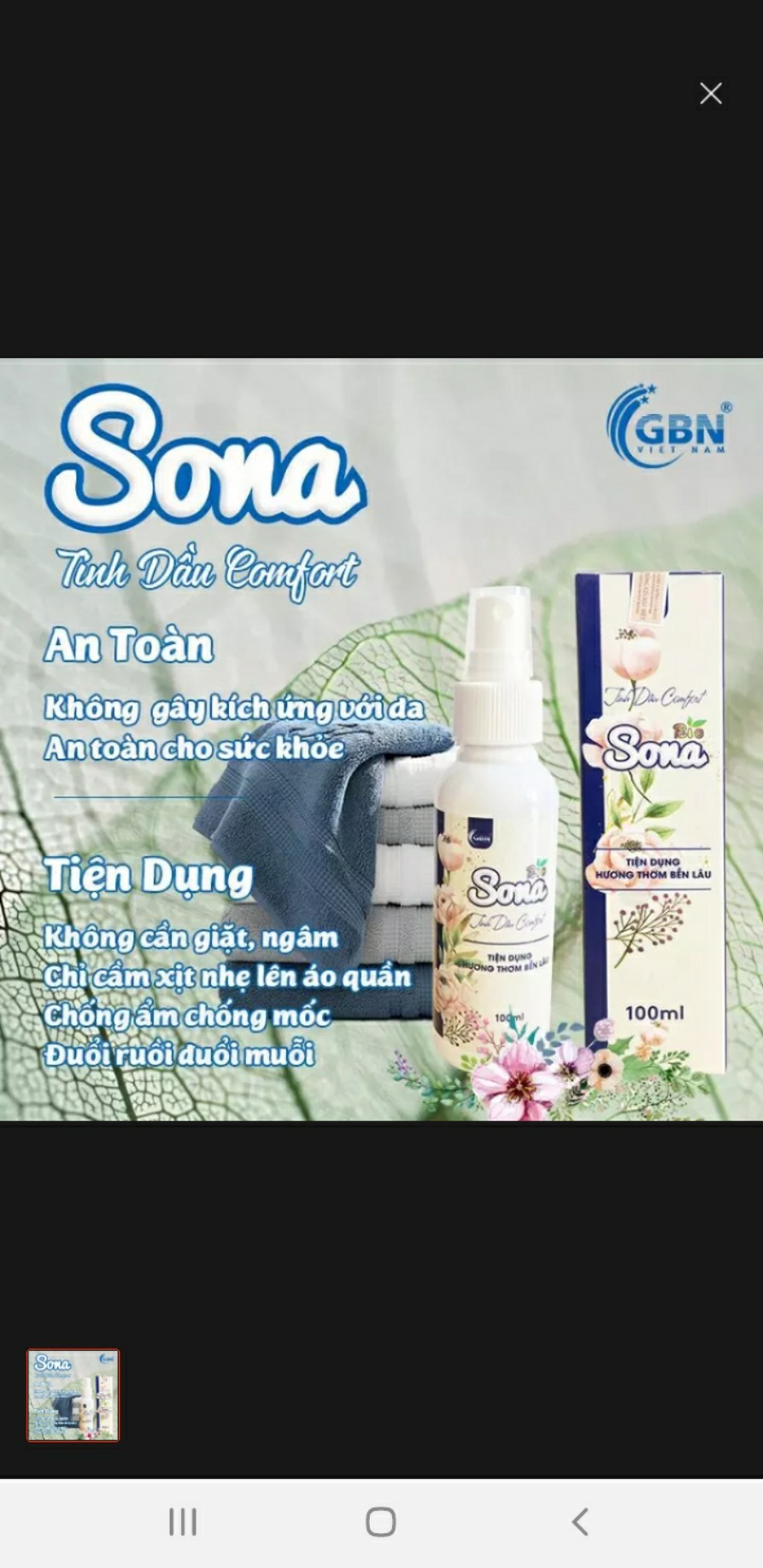 Xả vải khô dạng xịt SONA Tinh dầu Comfor