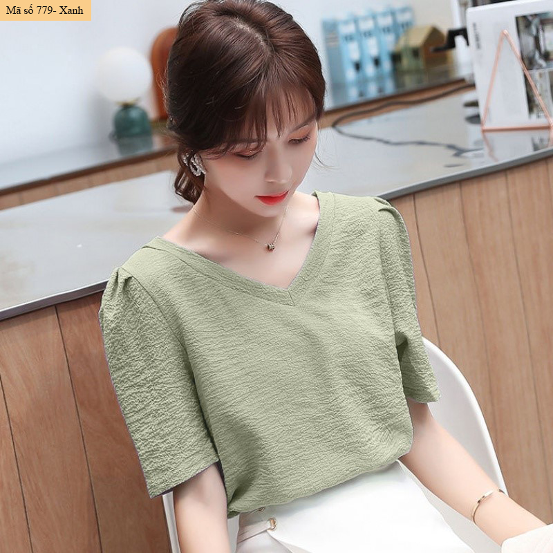 [HCM]B779-áo vải dập nổi cổ V
