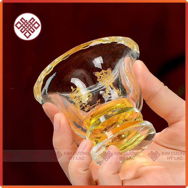 Chén cúng dường trang trí ban thờ mật tông [Kim Cương Hỷ Lạc]  pha lê