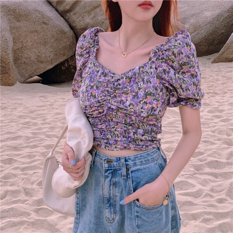Áo voan hoa nhí nhún ngực cute TTSA0443