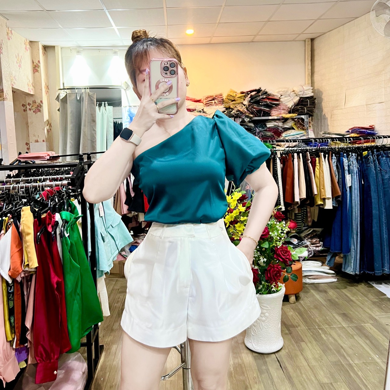 [HCM]HÌNH THẬT 100% ÁO LỤA LỆCH VAI TAY PHỒNG NHIỀU SIZE HÀNG THIẾT KẾ
