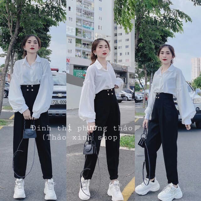 Quần baggy cạp cao 4 cúc