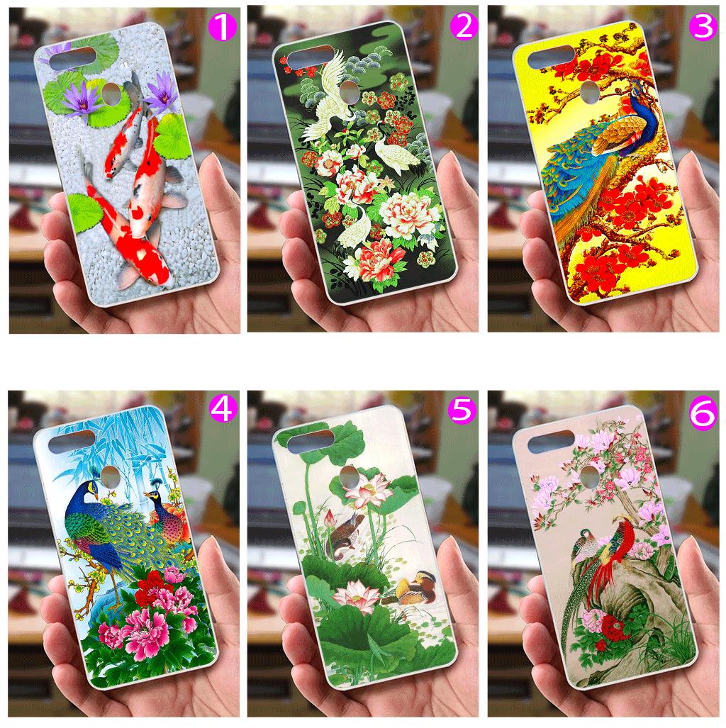 Ốp lưng Oppo A7 (dẻo viền trắng trong) - Chim Công 01 clk