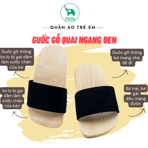 (PiPo) Guốc Gỗ Bé Trai, Bé Gái Quai Ngang