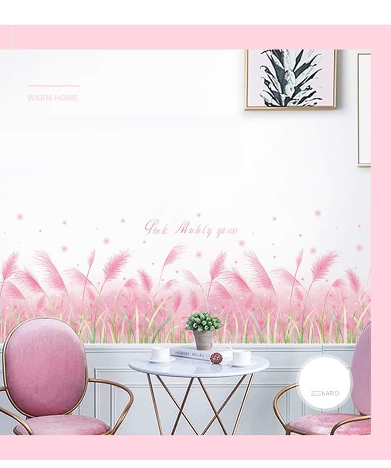 [Hcm]Decal Sticker for the Wall with Pink Roses and Grass