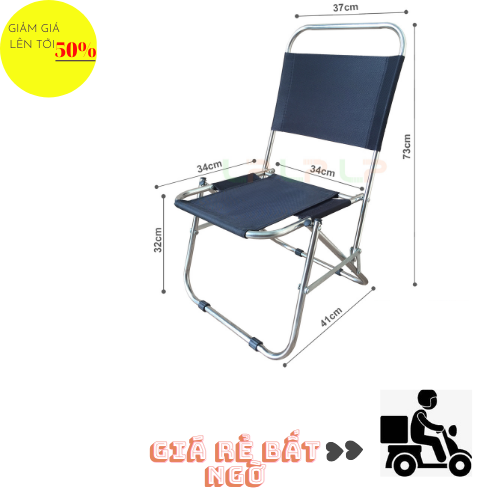 Ghế Xếp Cafe Vải Đen Lưng Thấp