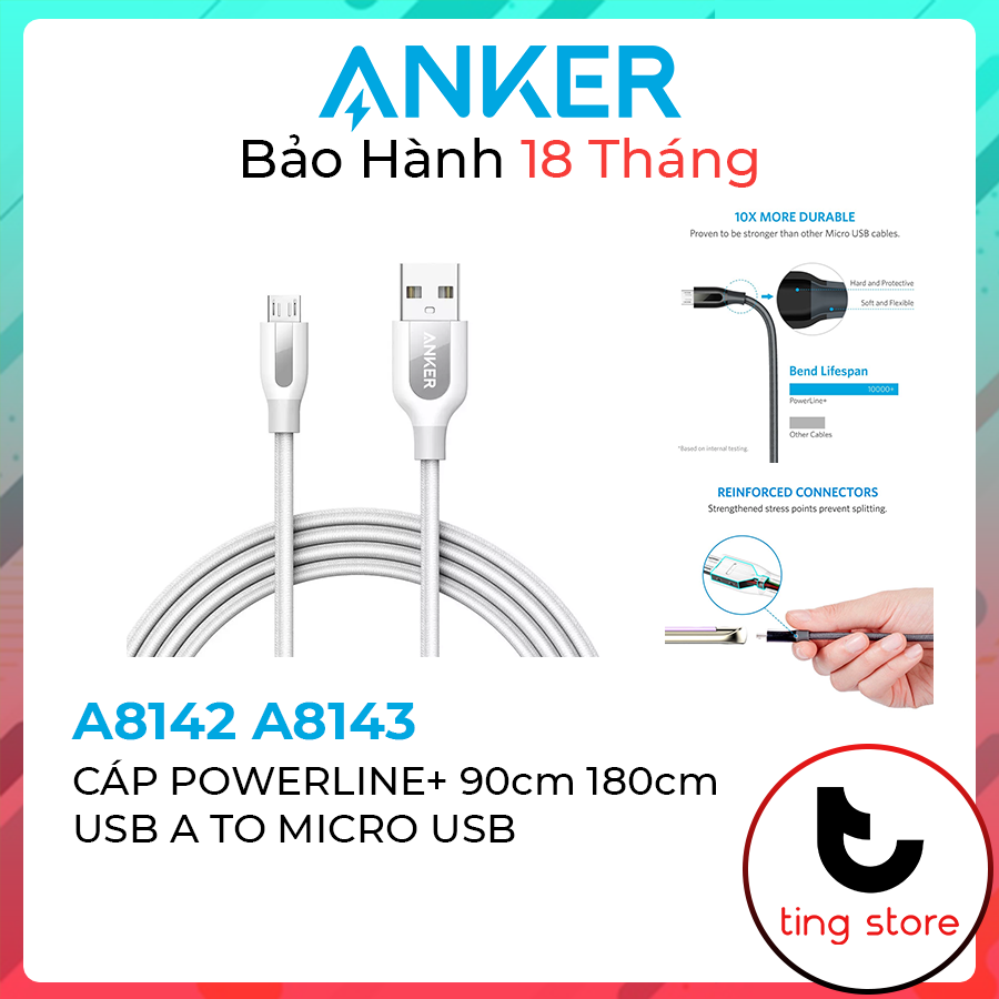 Cáp Sạc Nhanh Micro USB Anker PowerLine+ - Dài 0.9m 1.8m - A8142 A8143