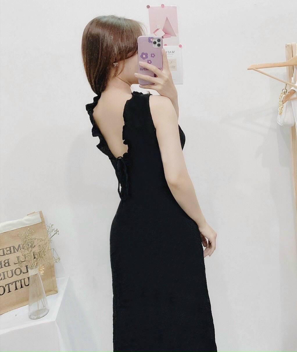 Đầm cổ tròn bèo sát nách 2 màu
