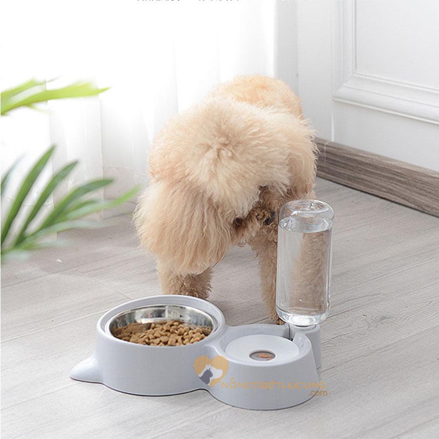 Bát đôi - Bát Ăn - Bình Nước Tự Động (Không kèm bình) - Bát Đôi Tai Mèo - [Nông Trại Thú Cưng]