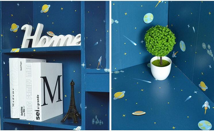Cuộn 5M decal giấy dán tường (có sẵn keo) - vũ trụ xanh