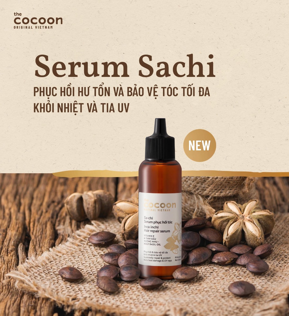 [HCM]Sachi Serum tóc phục hồi tóc hư tổn Cocoon 70ml