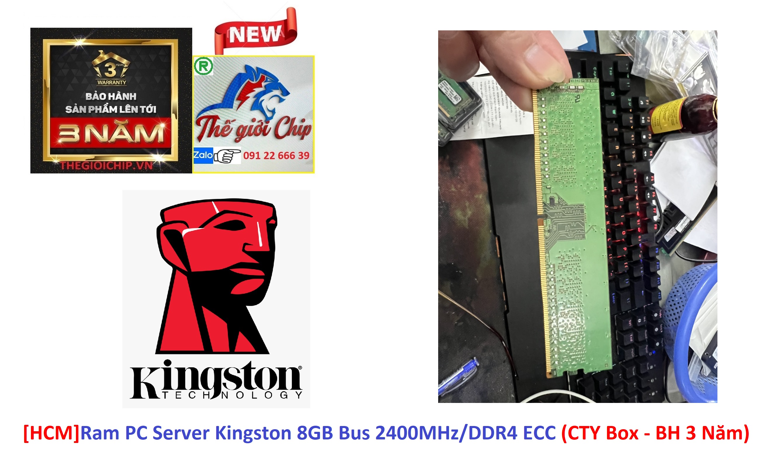 [HCM]Ram PC Server Kingston 8GB Bus 2400MHz/DDR4 ECC (CTY Box - BH 3 Năm)