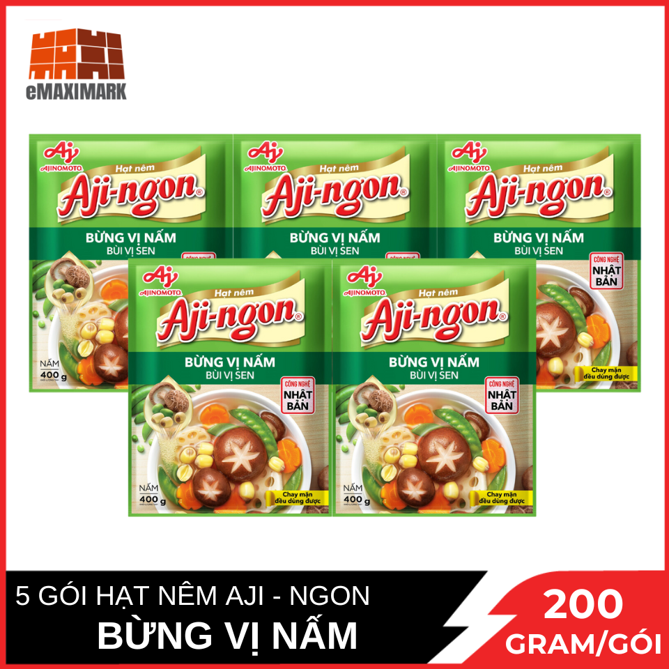 Combo 5 hạt nêm aji-ngon nấm hương, hạt sen gói 200g