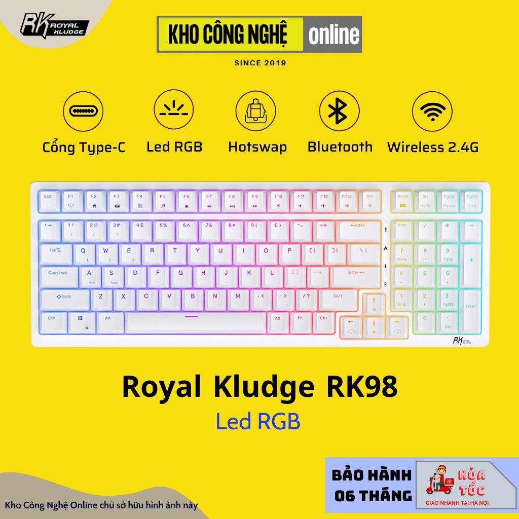 Bàn phím cơ không dây RK98 hotswap kết nối 3 chế độ